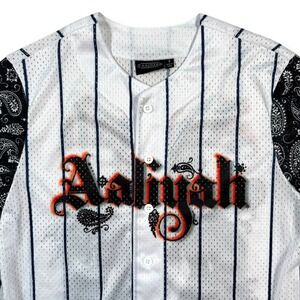 Aaliyah Baseball Jersey Women Small White Pinstripe Paisley Mesh Graphic Shirt